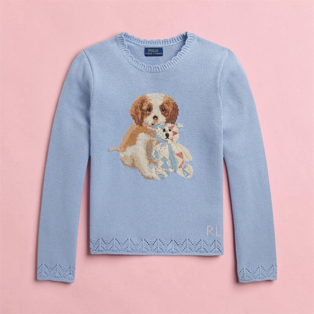 Polo Ralph Lauren Girls Sweater Chambray Blue Scallop-hemmed Sweater Size 8-10 M